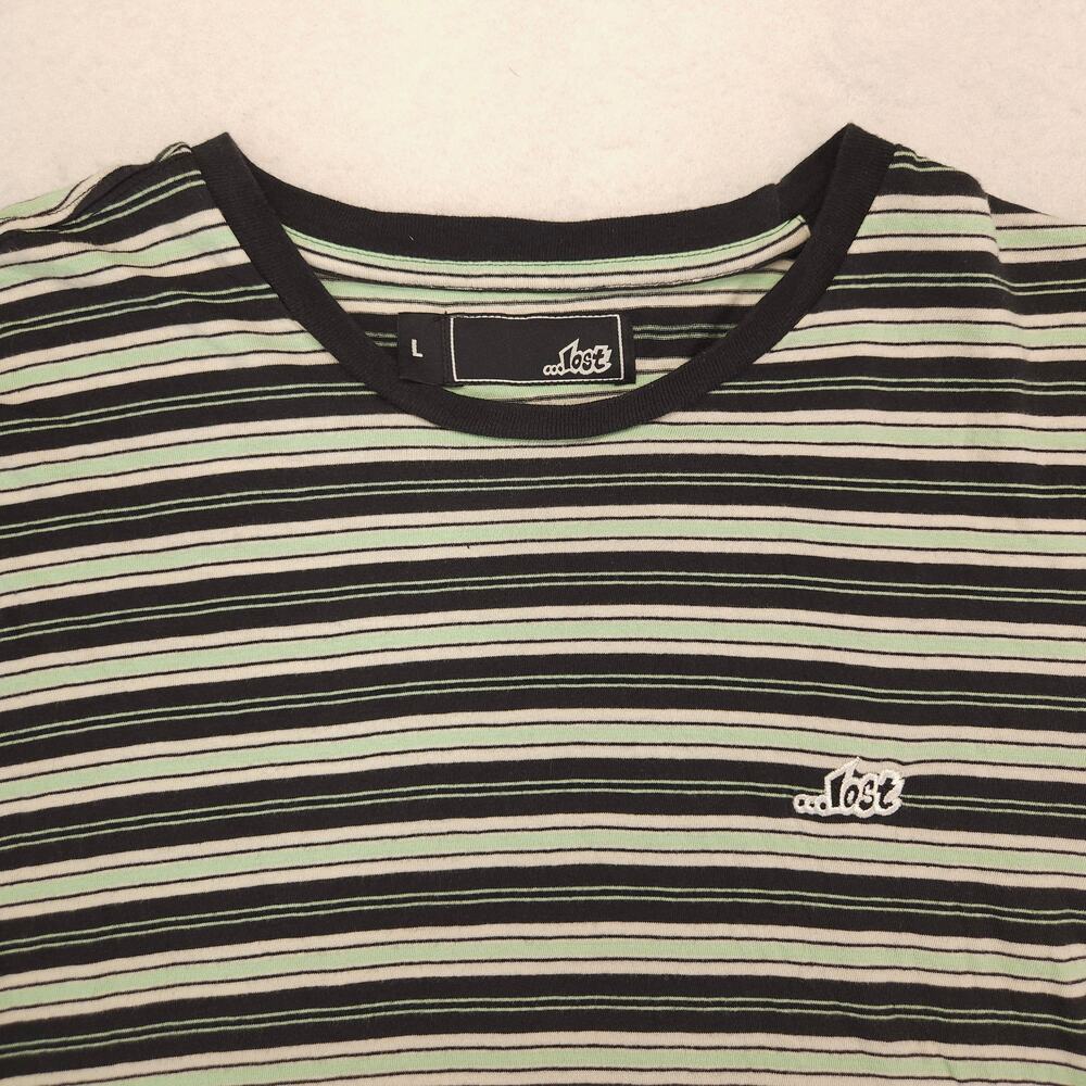Obey Black and Green Striped Short Sleeve Tee